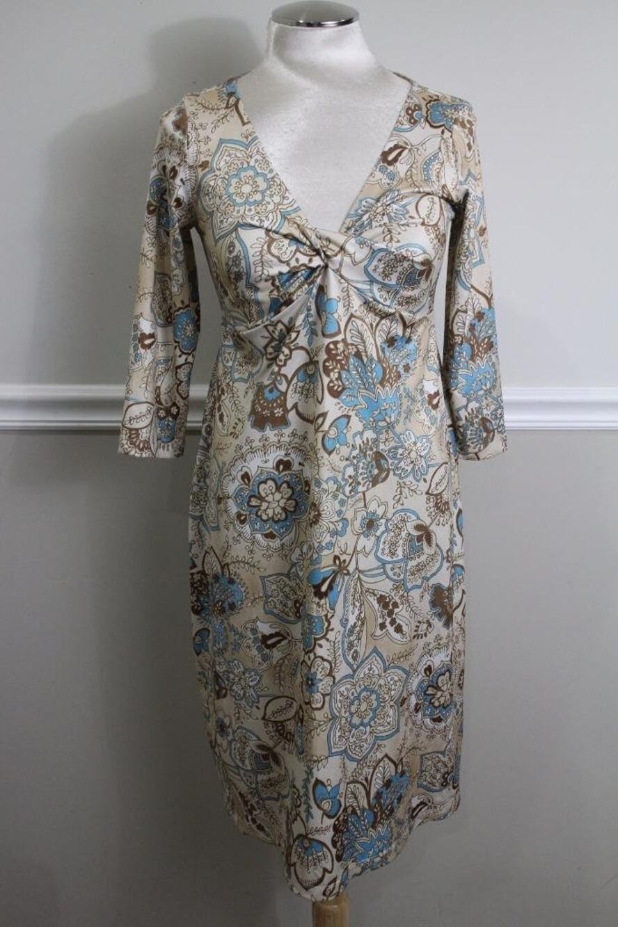 OLIAN Women's Beige and Blue Floral Paisley twisted front M (100